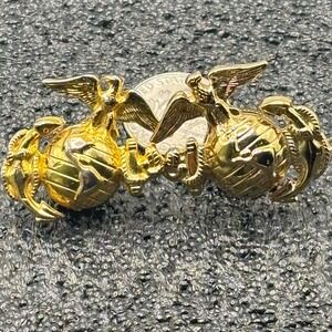 USMC Eagle Globe and Anchor EGA Collar Insignia Pair Gold Tone Screw Back Pins